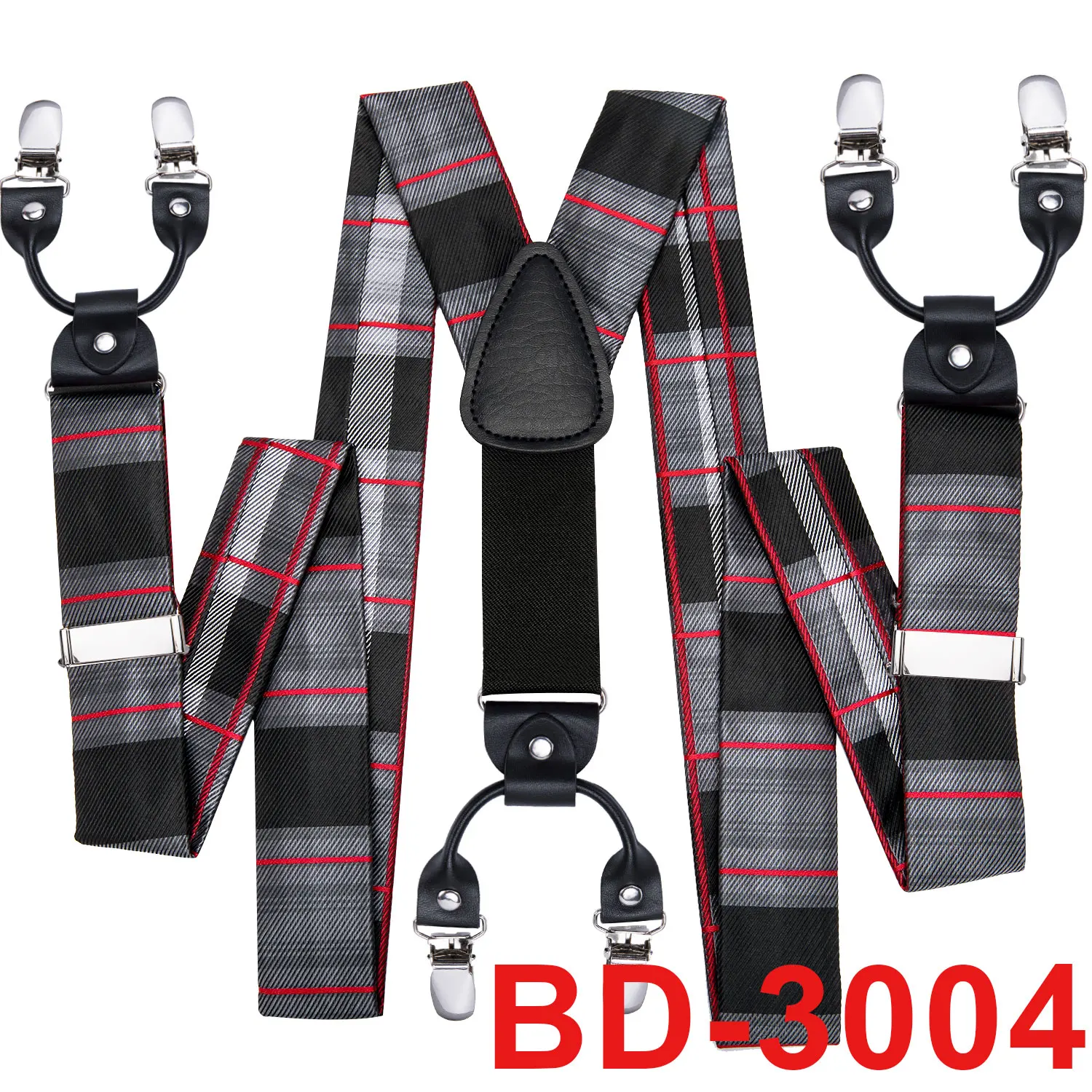 BD-3004 Мужские подтяжки плед вечерние Свадебный классический 6 Клипов шелковый галстук-бабочка карман квадратный набор синий черный розовый Y Форма регулируемые подтяжки - Цвет: BD-3004