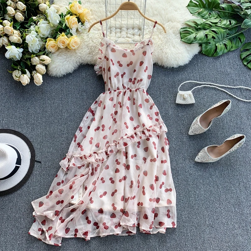 2019 новые модные женские платья французское платье с оборками клубничкой |