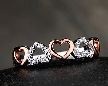 Женское кольцо с сердечком позолоченное из розового золота принтом PT950|sterling silver