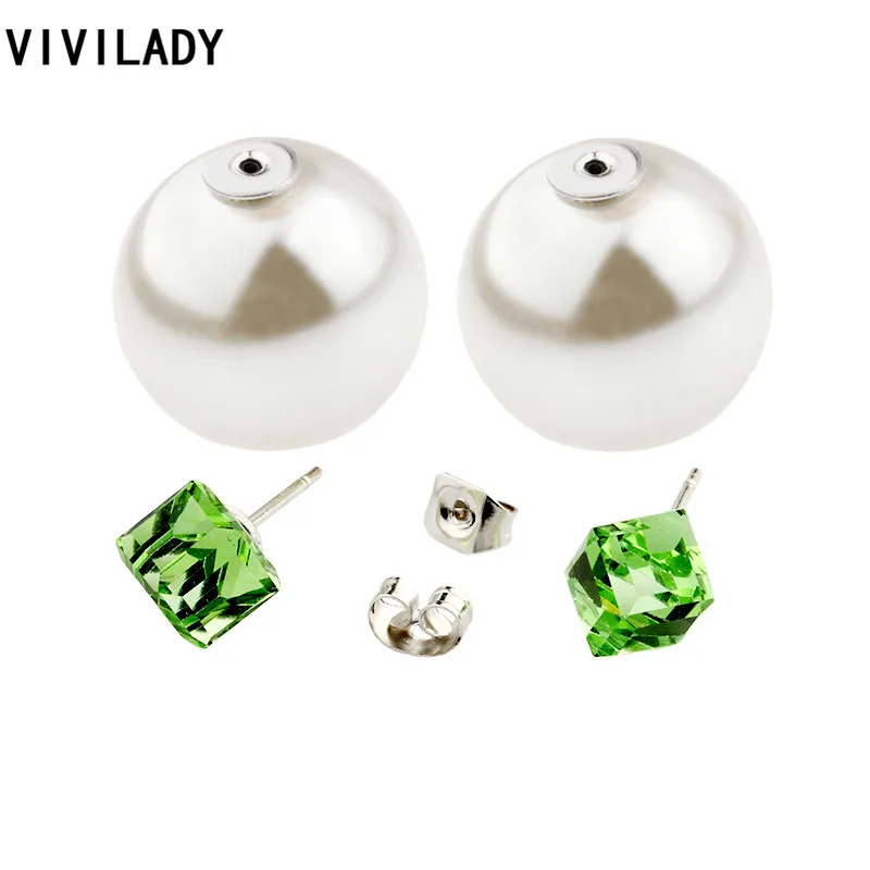 Серьги гвоздики VIVILADY с искусственным жемчугом женские круглые квадратные