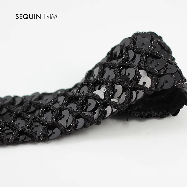 Braided Black Sequin 5row Fabric Trimming Sew on Applique Decorated Lace Ribbon Trim Sewing Supplies for Craft Cloth 20yard/T790 | Дом и сад