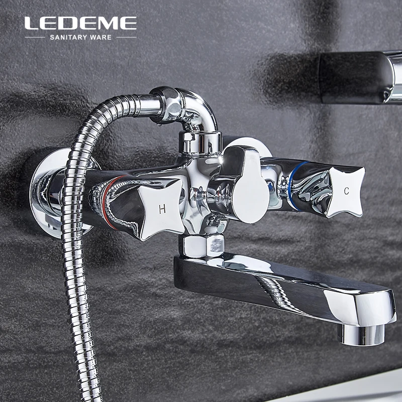 LEDEME Длинный Носик ванная комната смеситель для ванны набор душевой системы