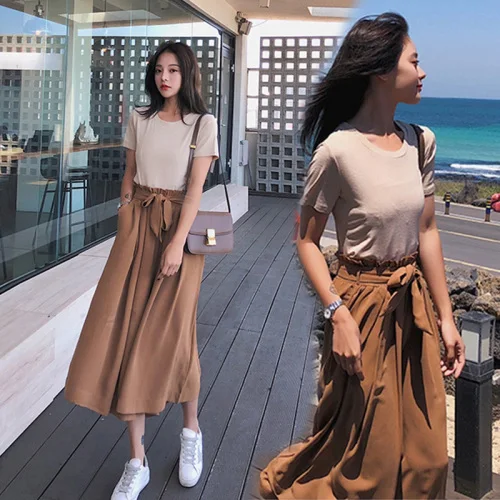 Корейский женский костюм с бантом свободный комплект из двух предметов