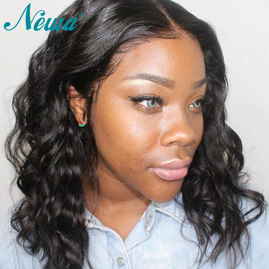 Newa Hair 360 парик с фронтальным кружевом предварительно сорвал короткие волнистые волосы с фронтальным кружевом парики для черных женщин бразильские бесклеевые парики Реми