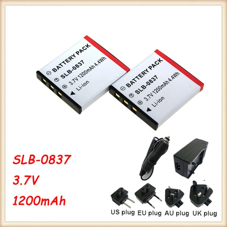 2pcs Camera SLB 0837 Rechargeble Batteries+SLB0837 CHARGER +car Charger for Digimax i5 i6 i50 18650 battery|chargers glass|charger timecharger ic |