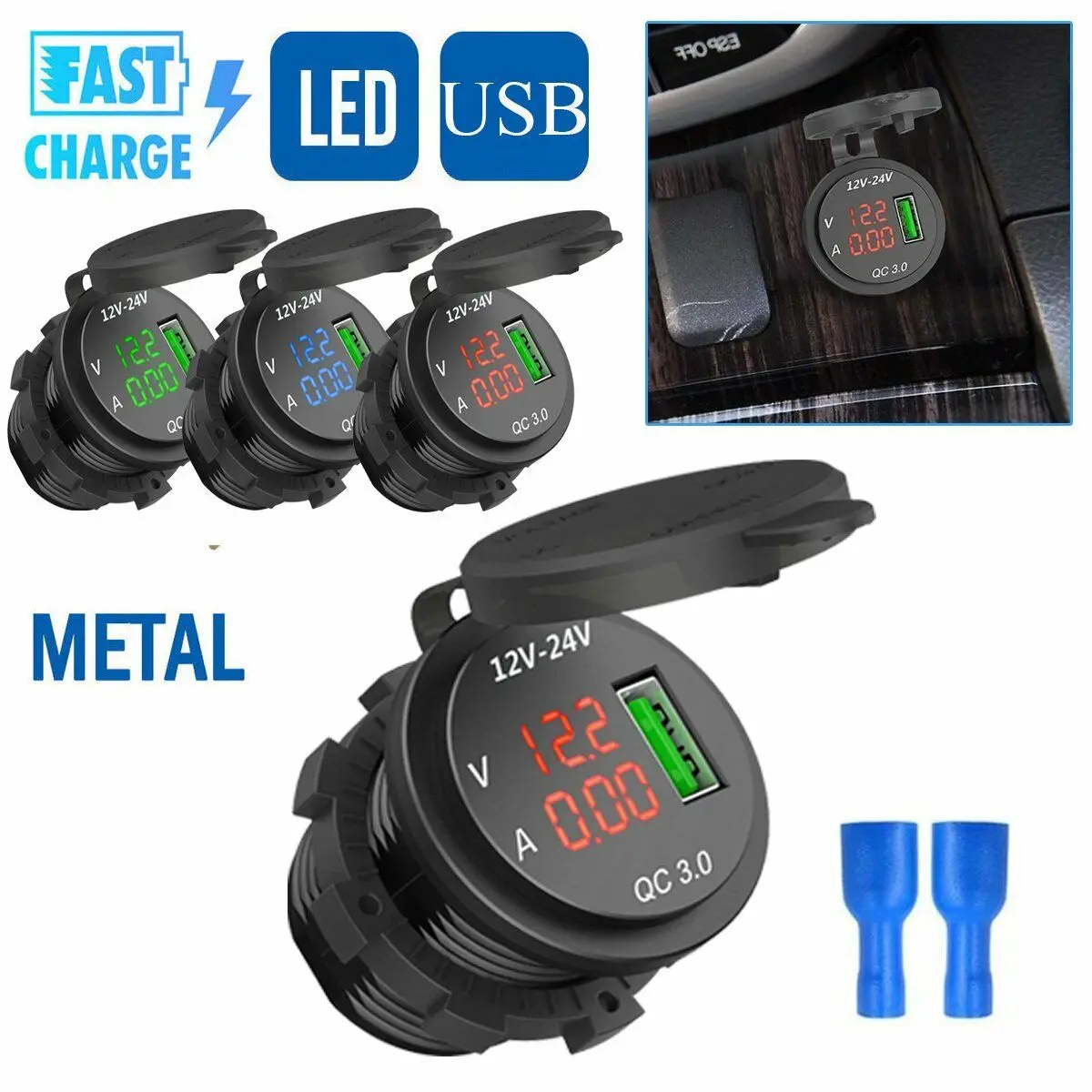 12-24 в USB Quick Charge 3,0 5 в 3A светодиодный дисплей зарядное устройство вольтметр подходит для автомобиля лодки мотоцикла
