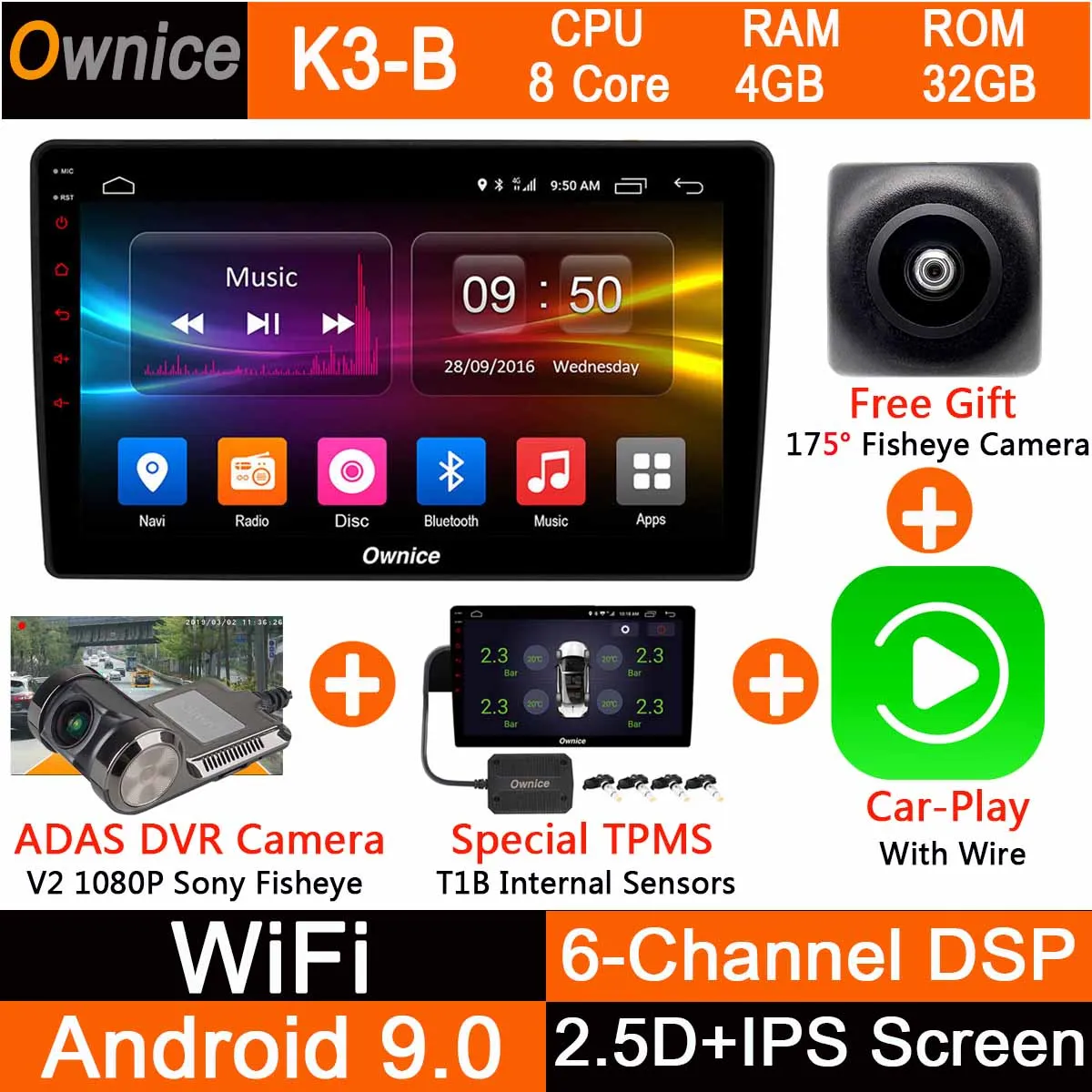 K3B-CarPlay-TPMS-DVR 10," ips 1024*600 2.5D ips Android 9,0 8 ядерный автомобильный стерео gps Navi Радио плеер для Jeep Grand Cherokee 2008- CarPlay DSP - Цвет: K3B-CarPlay-TPMS-DVR
