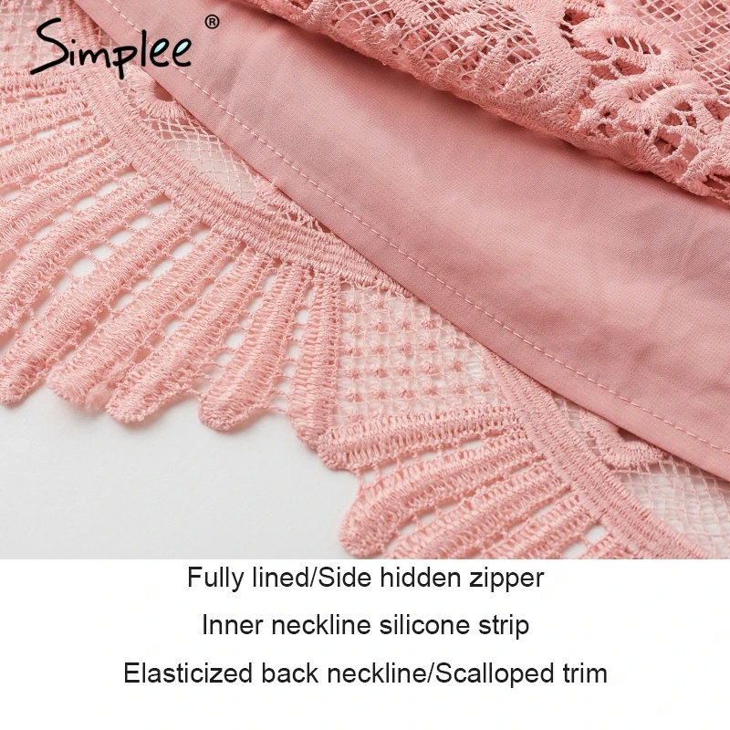 Simplee с открытыми плечами вышивка розовый кружевное платье Для женщин Высокая