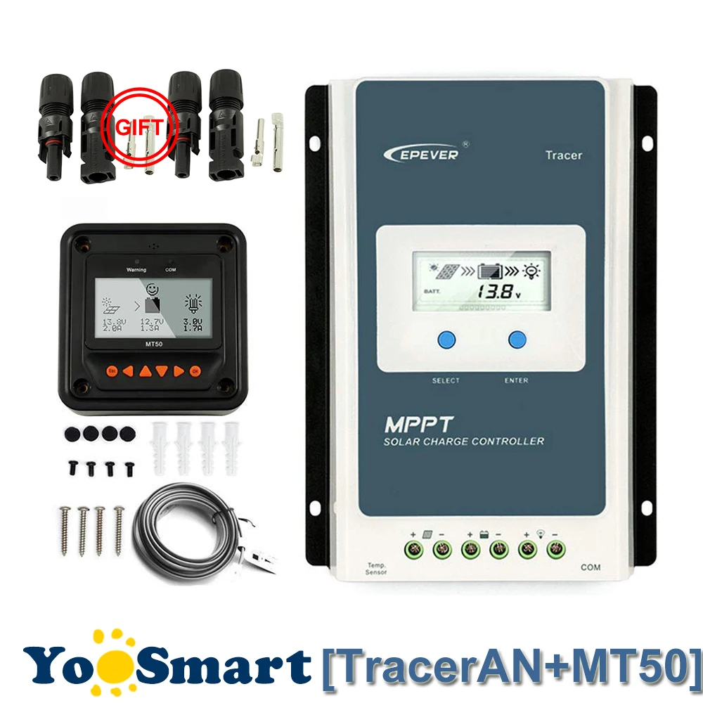 EPever Tracer 10A 20A 30A MPPT солнечный регулятор заряда 12 в 24 в ЖК-контроллер 100 в PV отрицательный Заземленный с дистанционным измерителем MT50