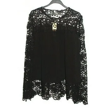 Летняя мода 2015 шифоновая кружевная блузка с длинным рукавом вязанные крючком