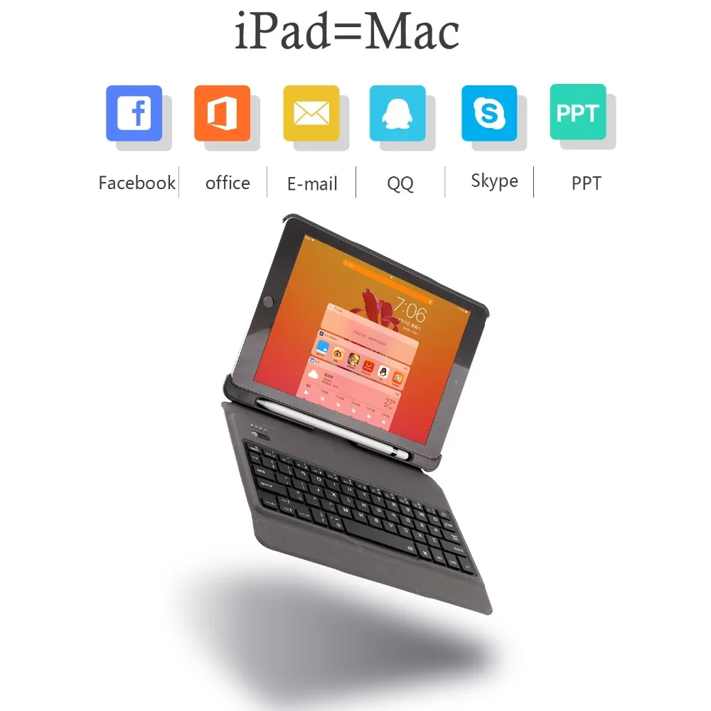 Чехол для iPad 6th 9,7 дюймов, съемная клавиатура с подсветкой, держатель для карандашей, кожаный чехол для iPad, чехол для клавиатуры A1893 A1954