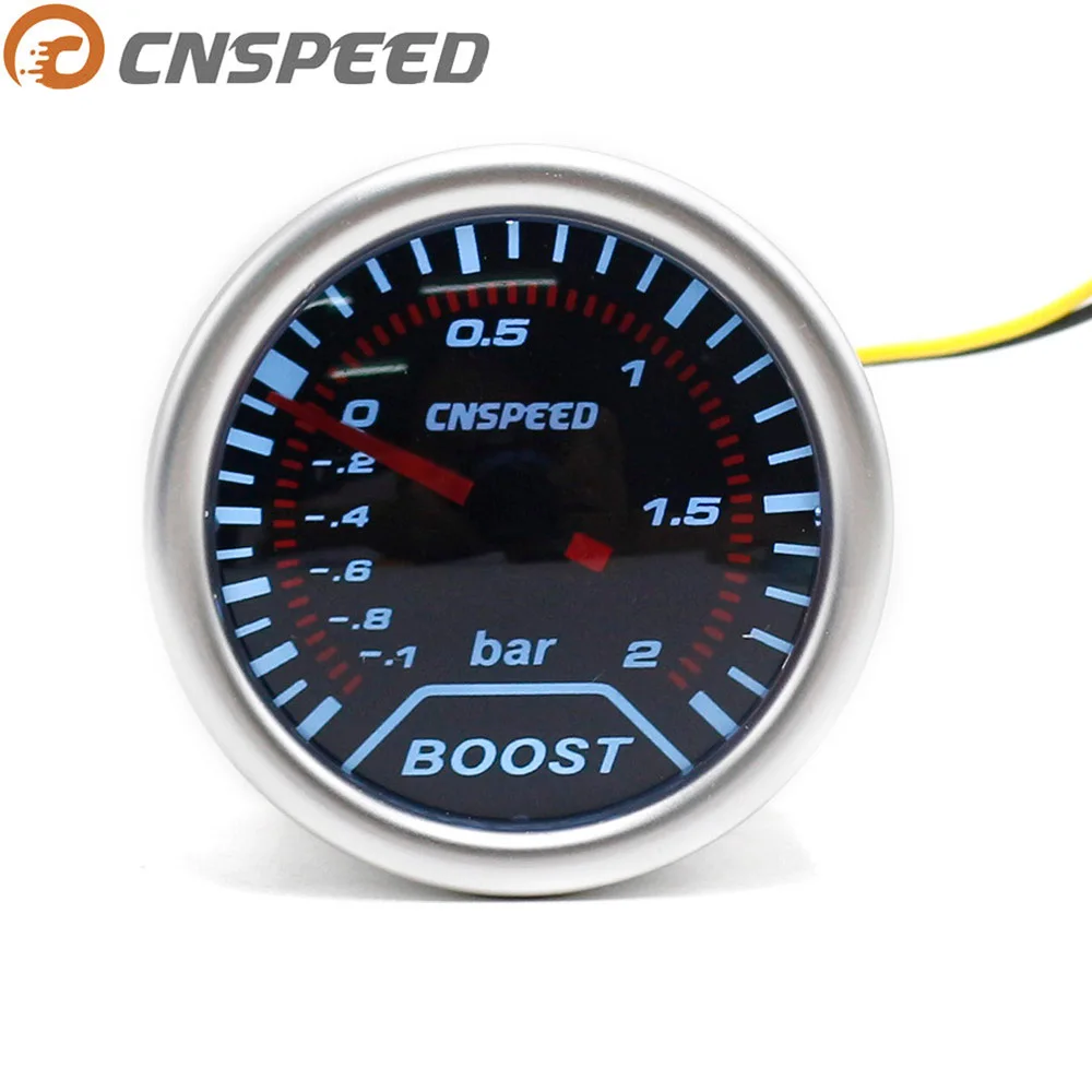 CNSPEED " 52 мм 12 В Автомобильный Автоматический турбонаддув манометр-1~ 2 бар дымовая Линза Автомобильный турбо измеритель давления белый светодиодный светильник YC101225
