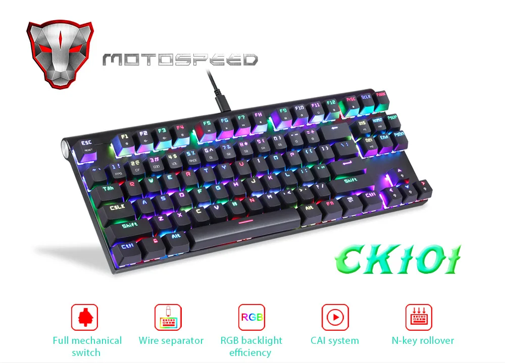 Motospeed CK101 Проводная Механическая клавиатура металлическая 87 клавиш RGB синий