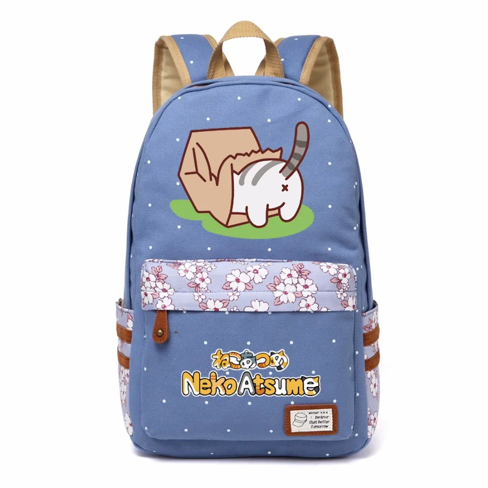 WISHOT Neko Atsume Холщовая Сумка с цветами волнистый рюкзак дорожная сумка через плечо