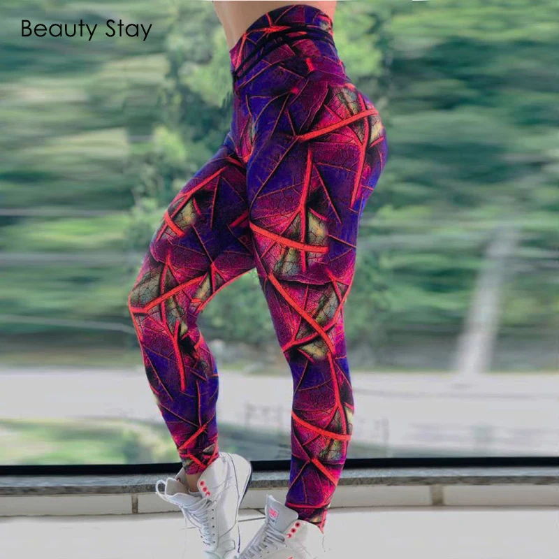 Beauty Stay/летние женские леггинсы с принтом в виде листьев для фитнеса пуш ап