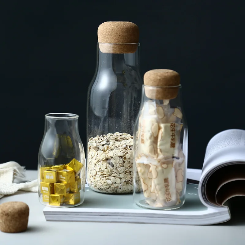 Прозрачные стеклянные кухонные бутылки для хранения сыпучих продуктов баночки с
