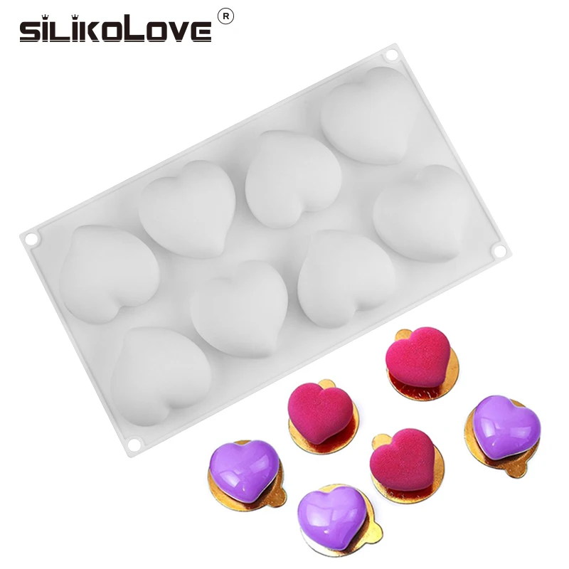 

SILIKOLOVE 8 Cavity 3D Heart Cake Mousse Mold Chocolate Silicone Molds Cake Tools Dessent Decorators Eco-friedly