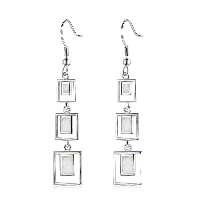 White Opal Luxe Стиль квадратным сине-белые огонь опаловые серьги 925 пробы серебро Свадебные Длинные Висячие серьги для Для женщин ювелирные изделия - Окраска металла: White Opal