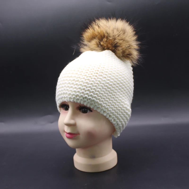 Детская шапка бини зимние шапки с помпоном из меха норки для детей шерстяные
