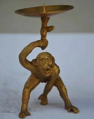 

Exquisite Chinese Bronze Hand-carved Monkey Animal Statue Candlestick