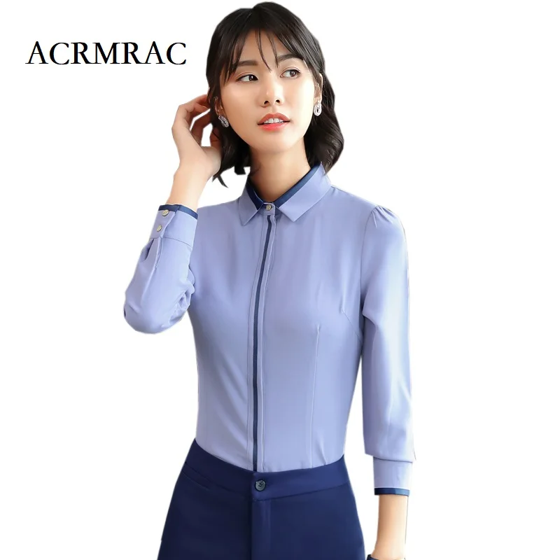 Women shirt Slim Autumn And Winter Stripe splicing Long sleeve OL Formal Business Blouses Shirts Women 8970