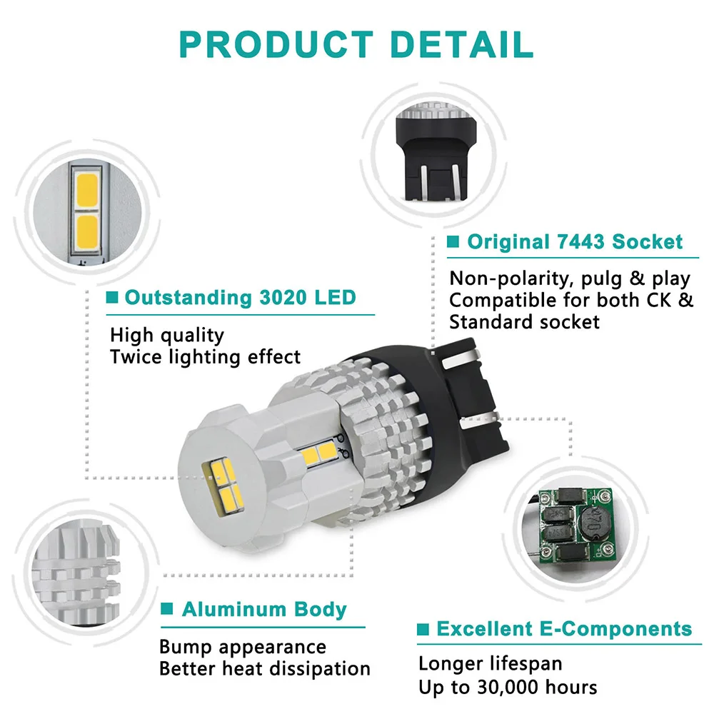 2x T20 LED CANBUS 7443 безотказные 7440 W21/5W WY21W SRCK светодиодсветодиодный фонари заднего хода