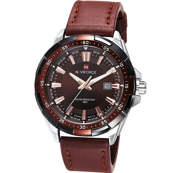 Silver Gold NAVIFORCE мужские часы Топ люксовый бренд модные спортивные часы мужские водонепроницаемые кварцевые часы мужские армейские военные кожаные Наручные часы - Цвет: Silver Gold