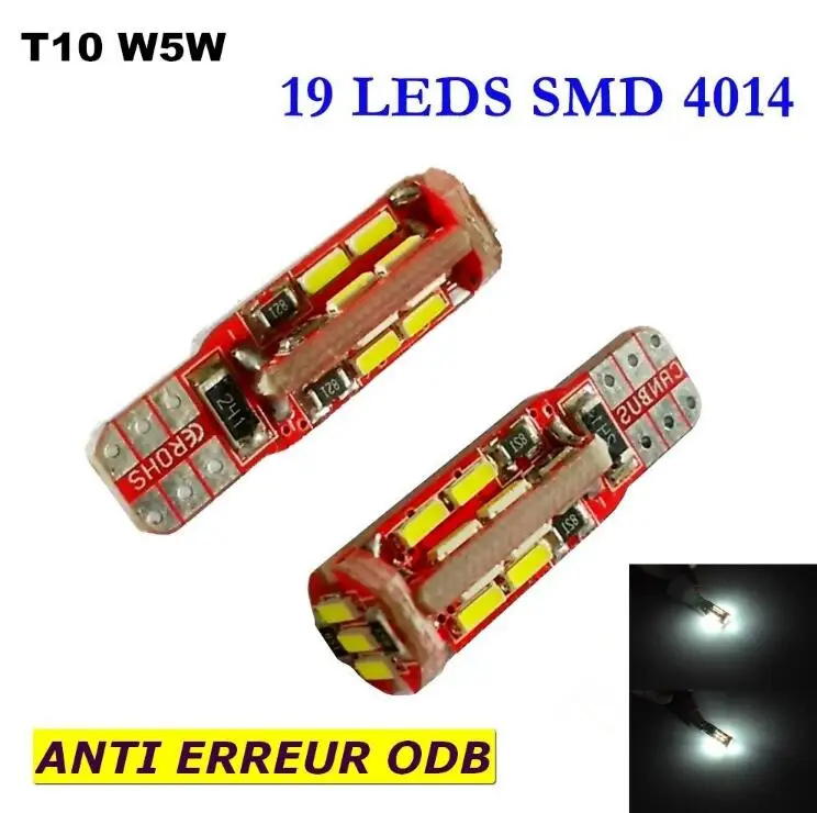 

4 Ampoule T10 W5W 19 leds 4014 SMD 5W blanc effet anti-erreur ODB 12V
