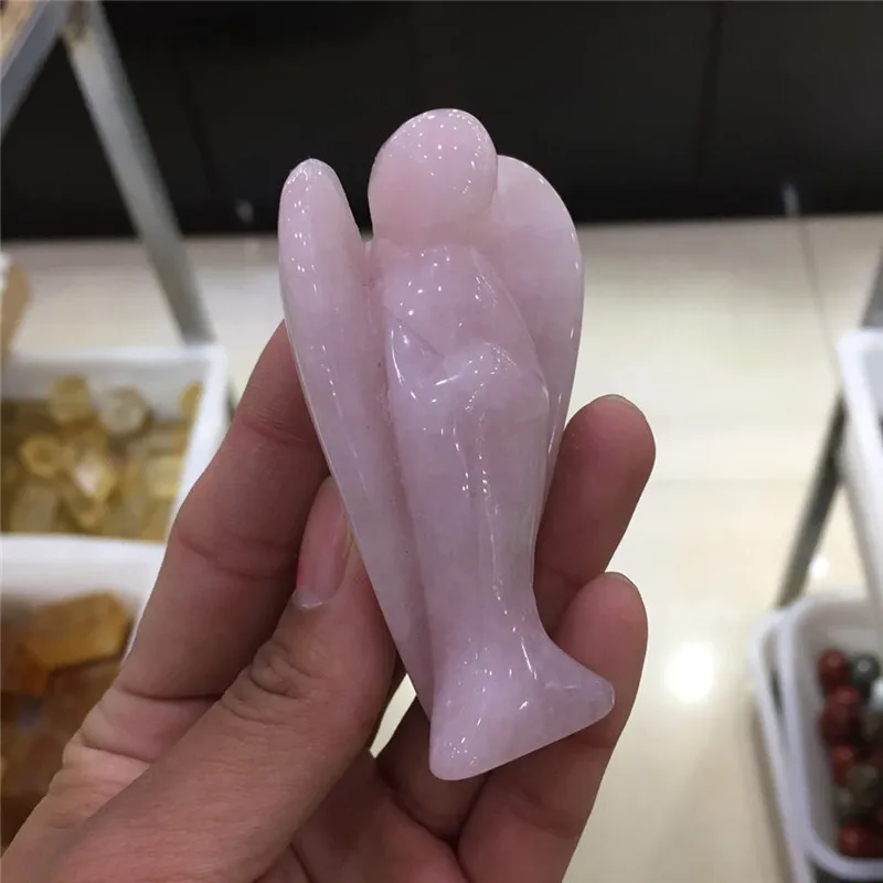 Большой размер Прямая поставка натуральный розовый кварц хрусталь камень ангел