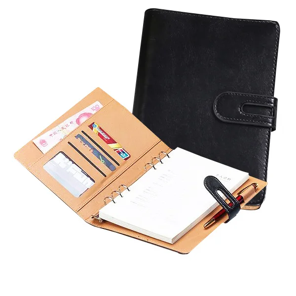 Black 1 A6, A5, B5, A4, filofax, записная книжка с кольцом, бизнес, искусственная кожа, дневник, Обложка, программа, синий, винный, черный, офисный, профессиональный, планировщик, книга - Цвет: Black 1