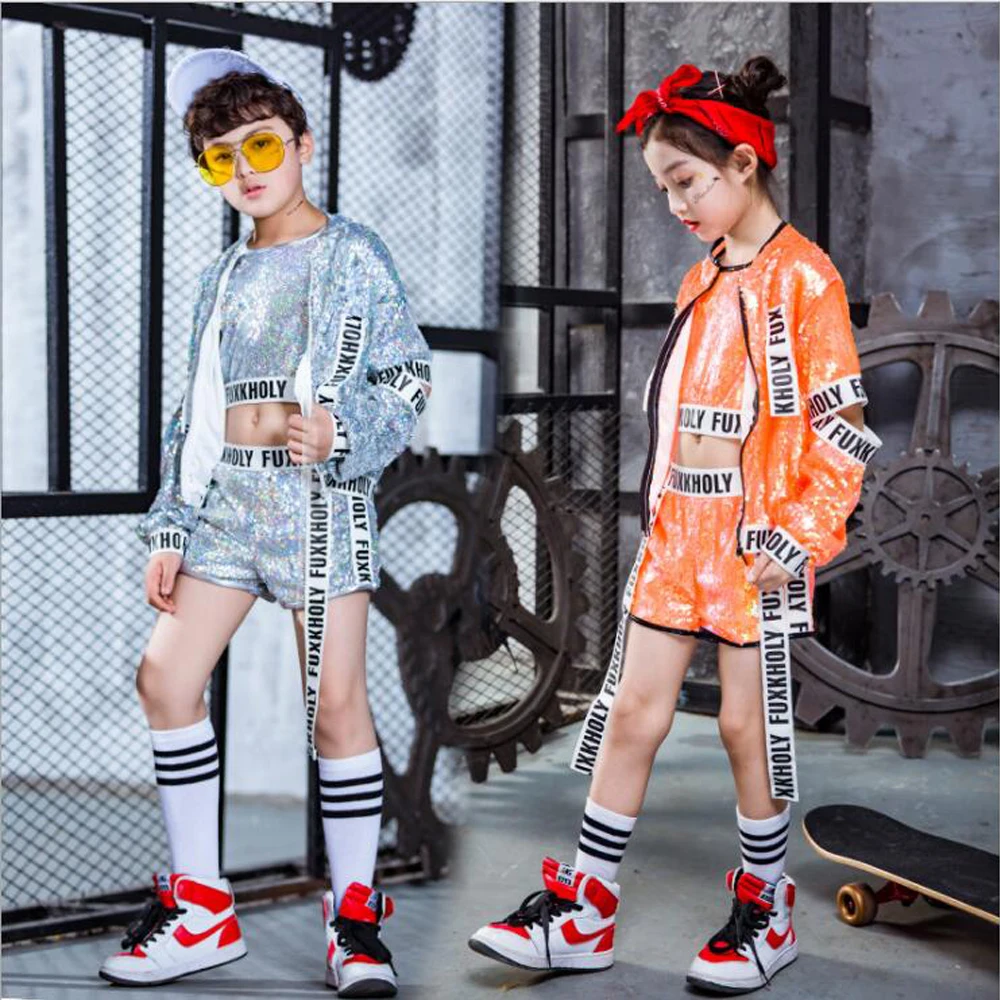 3 шт./компл. танцевальный костюм для девочек в стиле джаз хип хоп с блестками