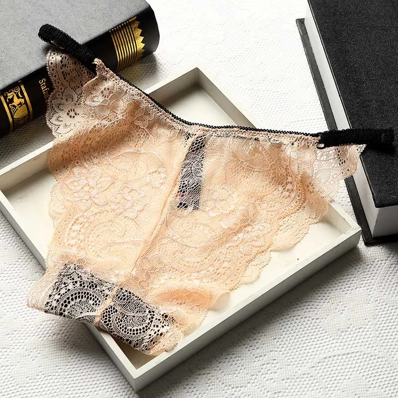 Нижнее белье женское прозрачные кружевные стринги черного цвета 983|seamless briefs|lace