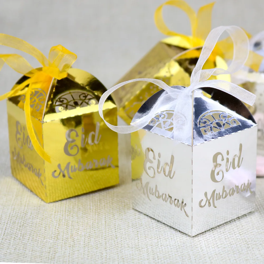 50 шт./лот золотой серебряный Eid Мубарак бумага конфетная Подарочная коробка