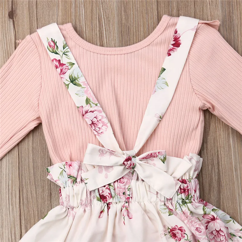 Детская модная одежда с цветочным принтом весна осень 2019 футболка оборками для