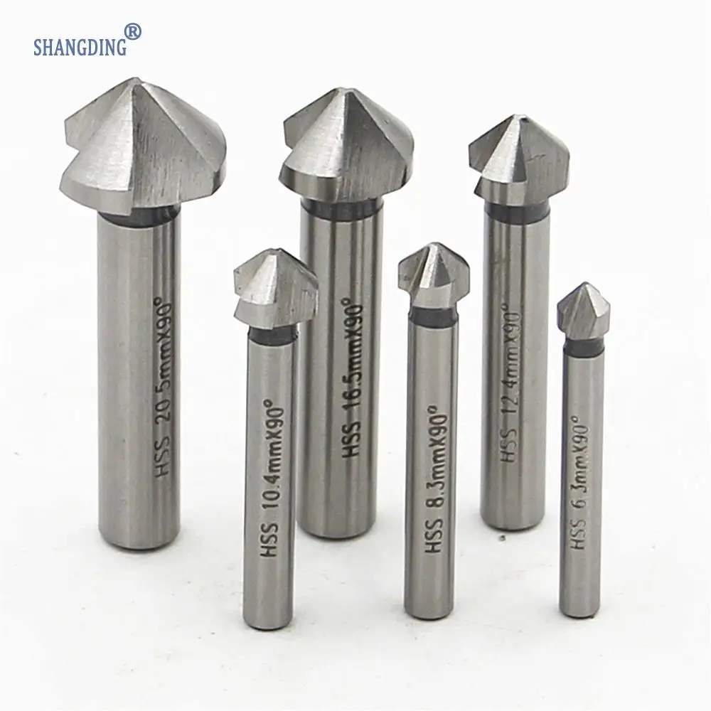 

Round shank 6pcs/Set 3 Flute HSS Hard Metals natural color Three Edge Chamfer Chamfering End Mill Cutter Countersink Drill Bit