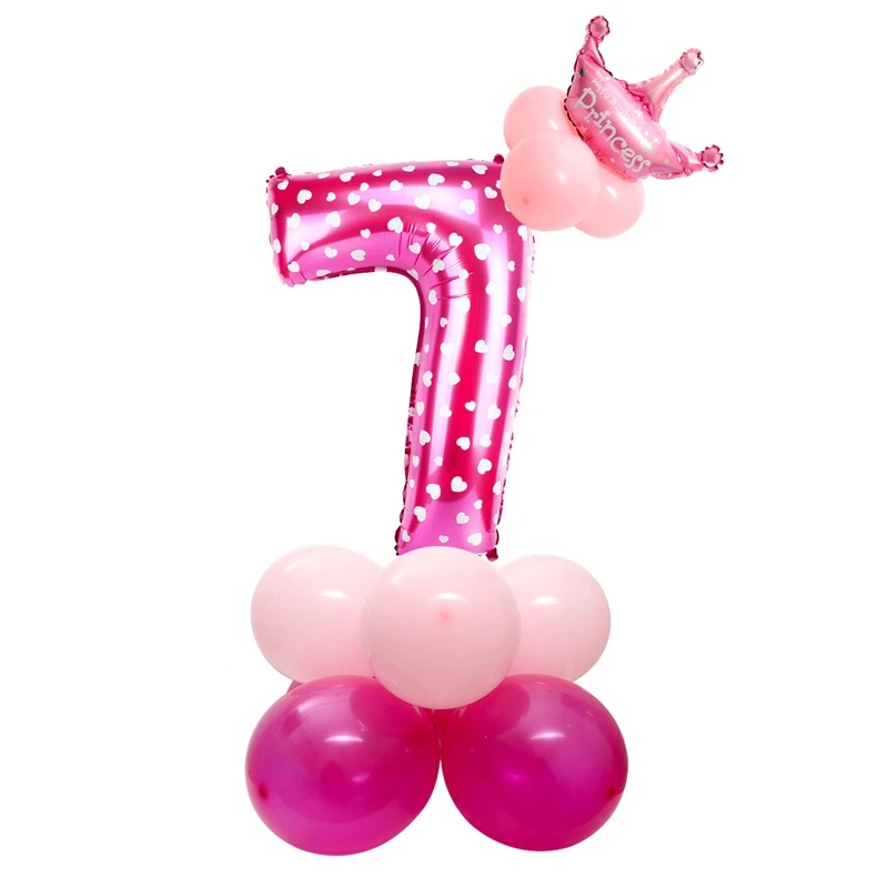 Розовый с днем плакат "с днем рождения" воздушные шарики для украшения для маленьких девочек детский праздничный костюм поставки взрослая гирлянда сувениры первый 1st 1 2 3 4 5 6 7 8 9 10 - Цвет: pink 7 set