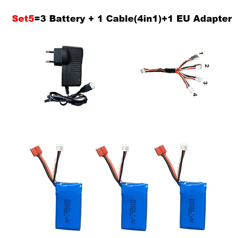 Set5 7,4 V 1500 мА • ч, высокоемкая батарея Li-po Батарея+ кабель(4in1)+ зарядное устройство для JJRC Q39 Wltoys A959-B A969-B A979-B K929-B RC автомобиль запасные Запчасти - Цвет: Set5