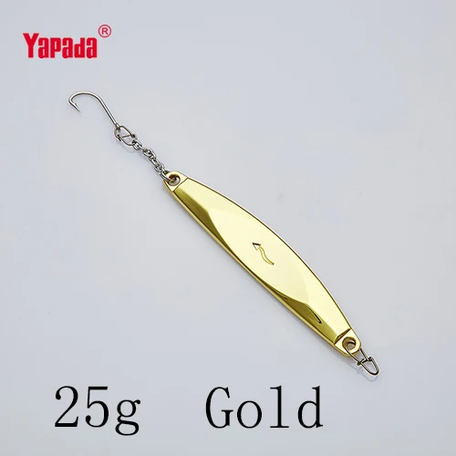 YAPADA, ледовая Рыбалка 505, молния, 10 г/15 г/20 г/25 г, один крючок, 59 мм/64 мм/75 мм/85 мм, многоцветная металлическая ложка, рыболовные приманки - Цвет: Gold 25g