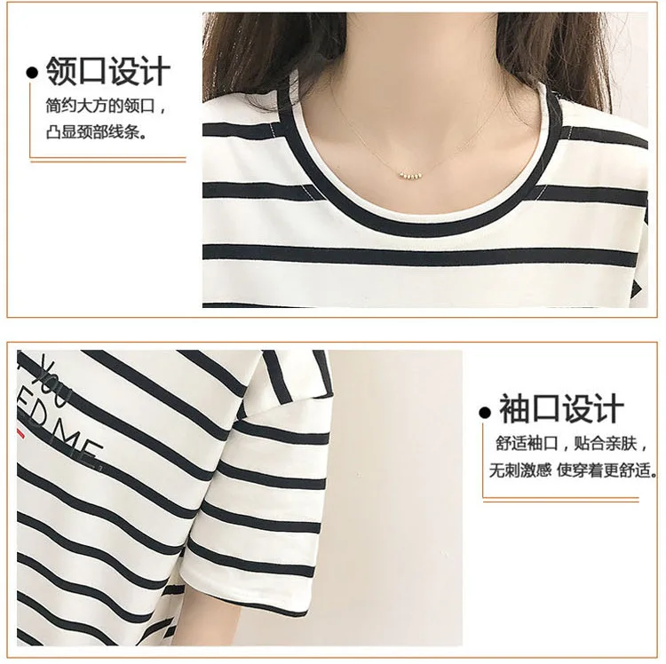 Женская одежда модная хлопковая футболка в полоску с короткими рукавами AS424 лето