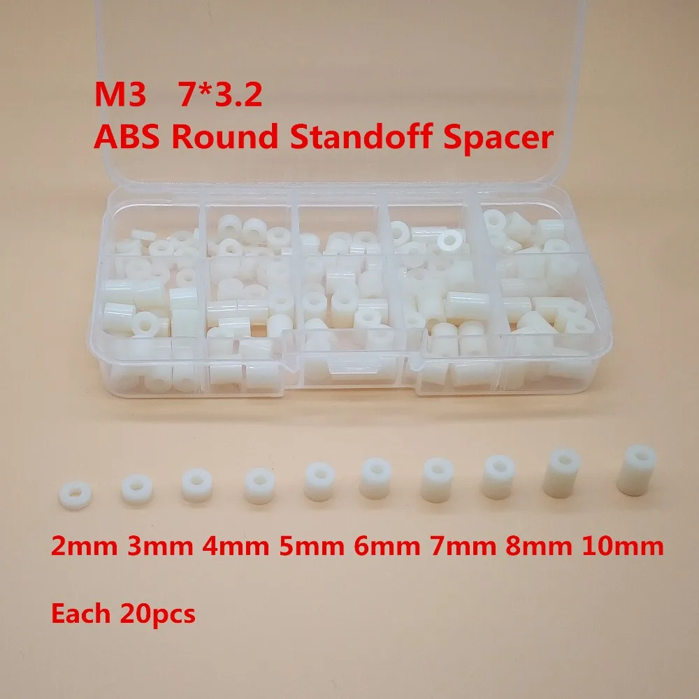 140 шт./лот M3 * L(L = 2/3/4/5/6/7/8/10 мм) ABS нейлоновая круглая прокладка печатной платы OD(7 X ID