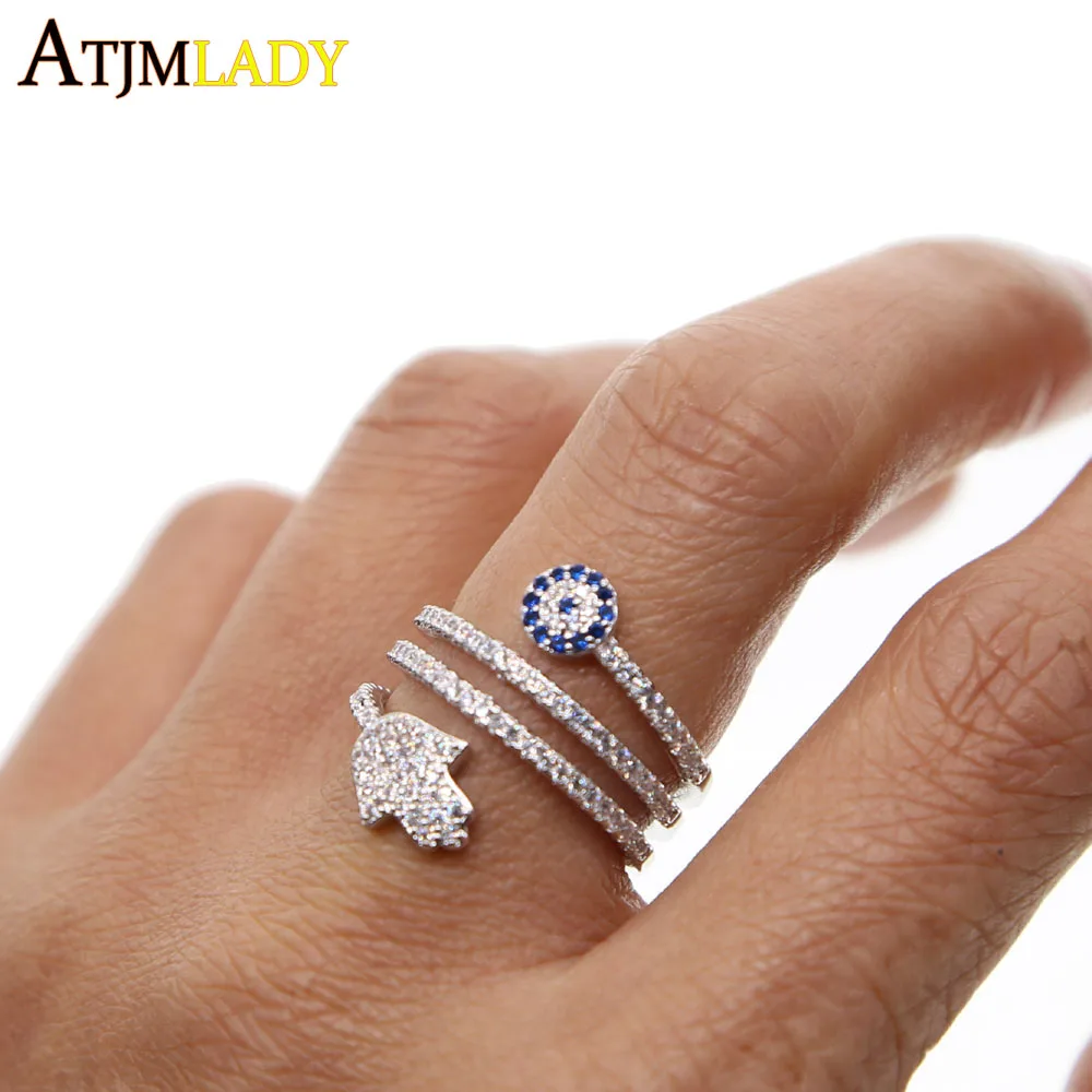 Новые Anillos Высокое Качество винтовые витые кольца с микро проложили Хамса, амулет Фатимы рука для пальмового глаза Шарм Кристаллы Женские ювелирные изделия