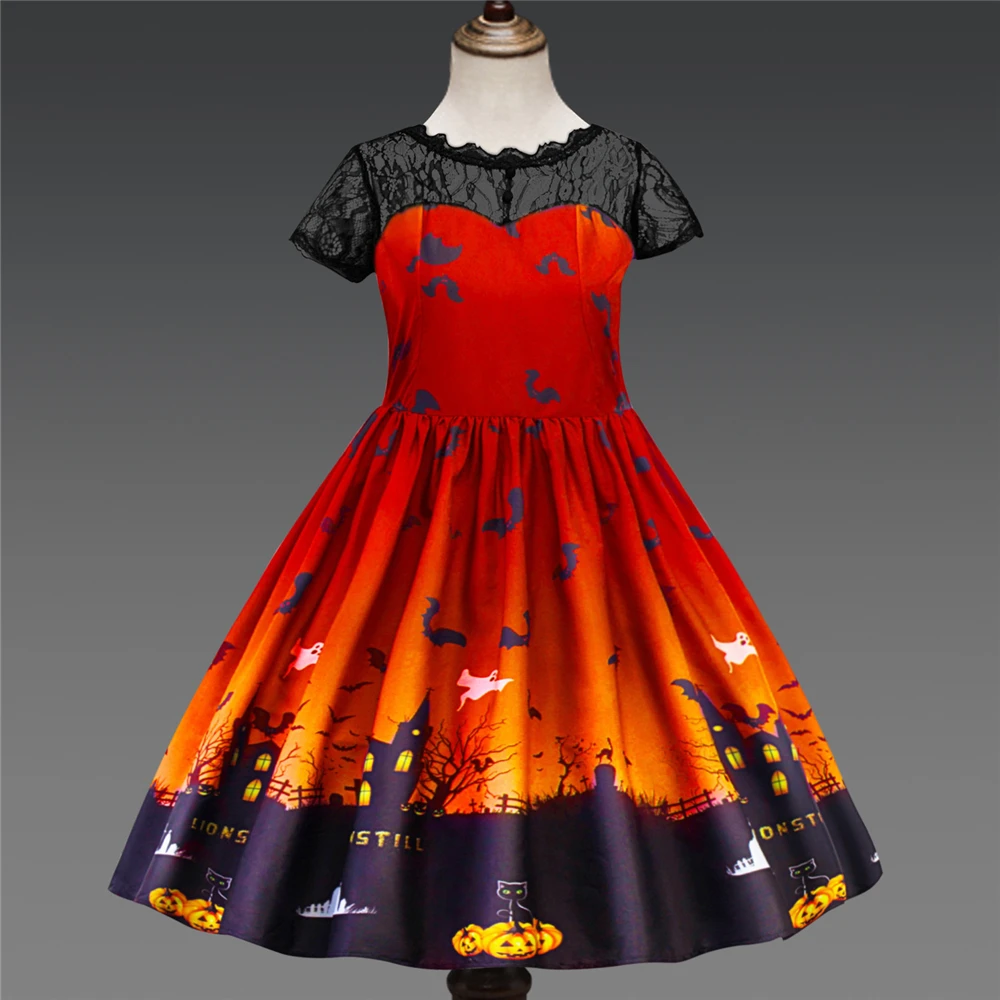 Boutique Halloween Witch Costume Girls Christmas Carnival Purple Orange Kids Lace Backless Dress Children Birthday Party | Детская