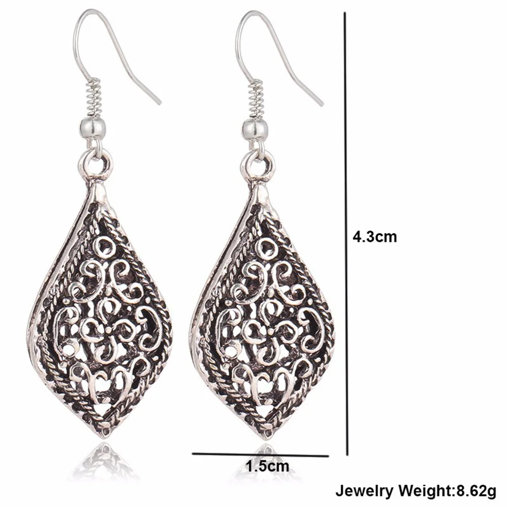 

1Pair Vintage Silver Plated Hook Hollow Party Water drop Shape Lady Classical Exquisite Earrings Women Gifts