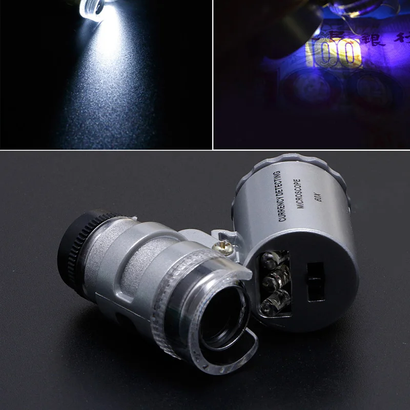 AIMOMETER 60X Jewelers Лупа мини микроскоп увеличительное карманное w/LED & UV свет|Лупы| |