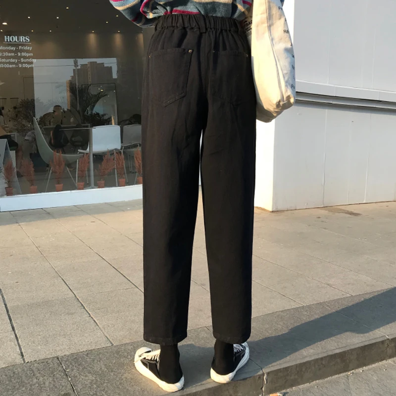 Женские весенние модные брендовые джинсы Ulzzang Harajuku BF с высокой талией длиной до щиколотки, женские повседневные свободные черные джинсы
