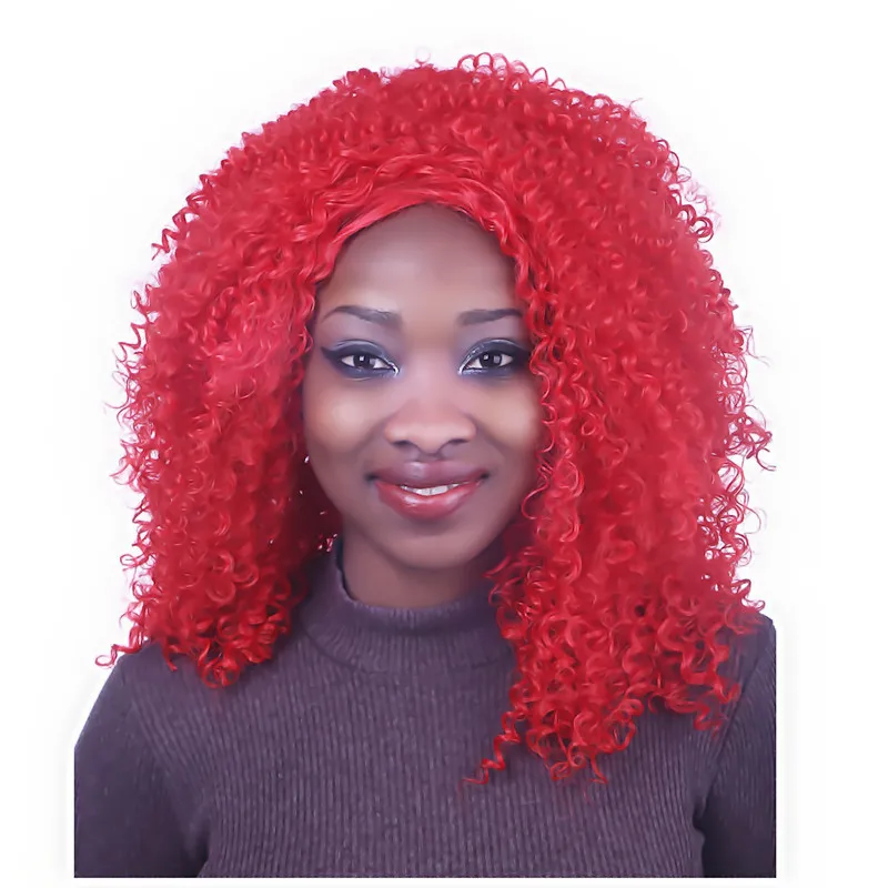 Top High Quality Afro Wigs 16" Curly Red Hair Wig African American For Black Women Synthetic Realistic |