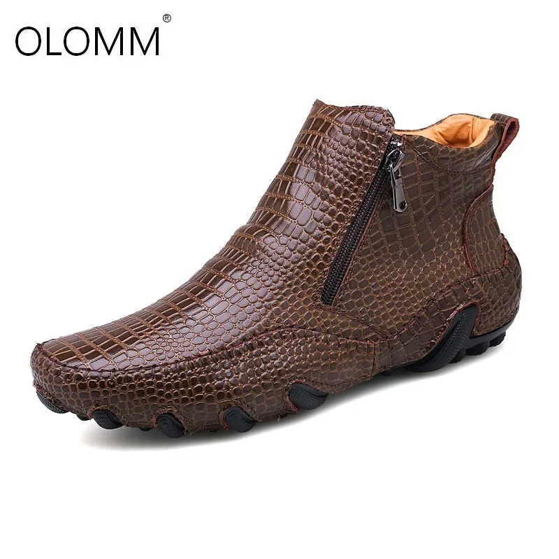 

Luxury Crocodile Leather Men's High-top Casual Shoes Mens Shoes Genuine Leather Comfortable Zipper Sneakers Zapatos De Hombre