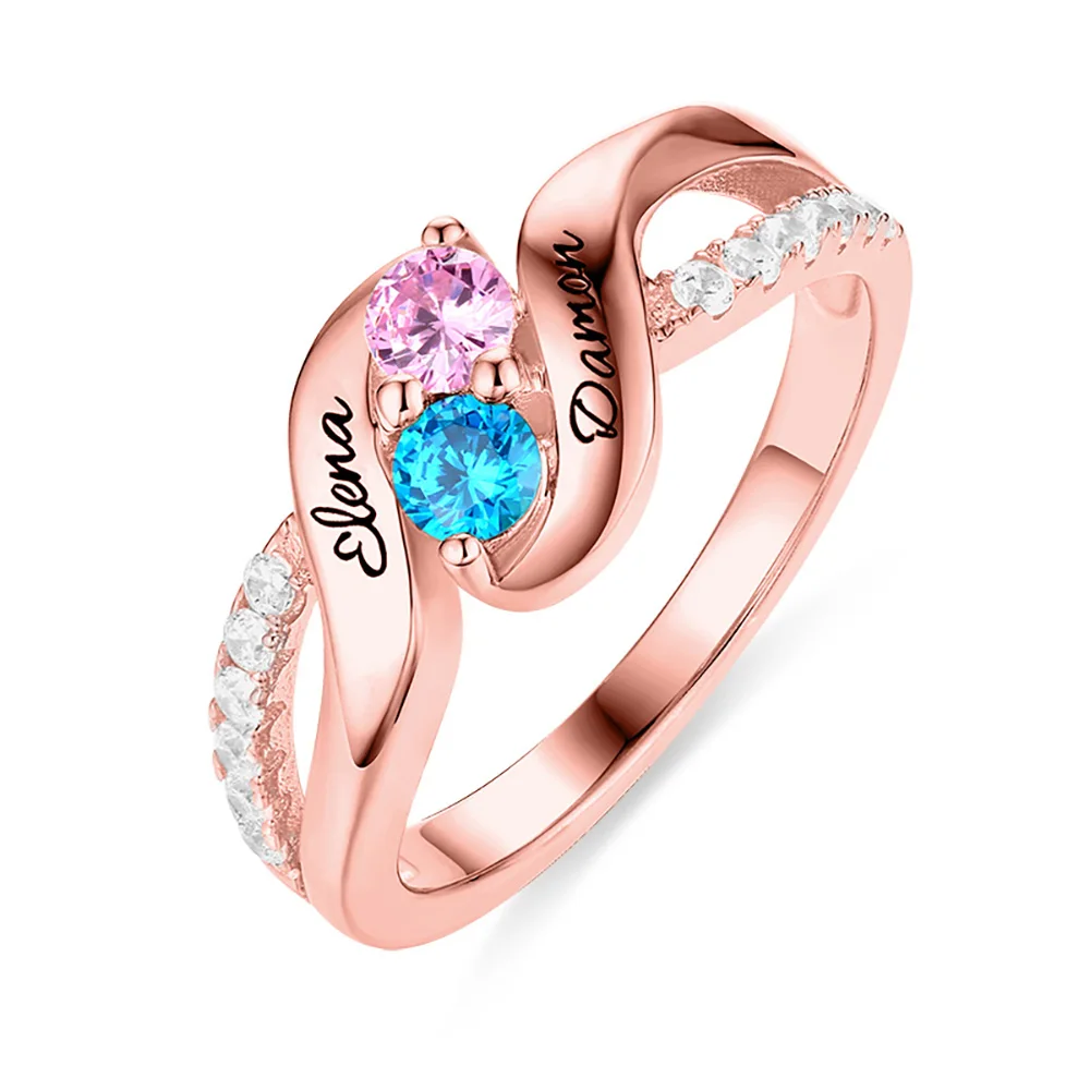 

Sweey Dropshipping Personalized for Love Double Birthstones Promise Ring Valentine's Day Gift Silver Gold Rose Gold
