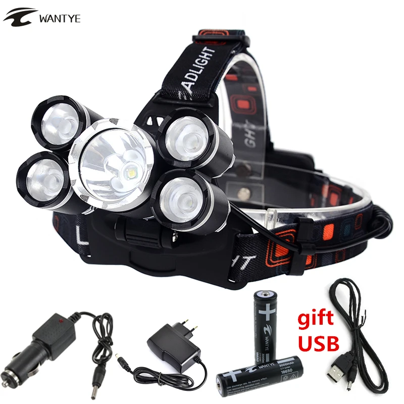 Светодиодный налобный светильник высокой мощности 5 шт. перезаряжаемый 12000 лм