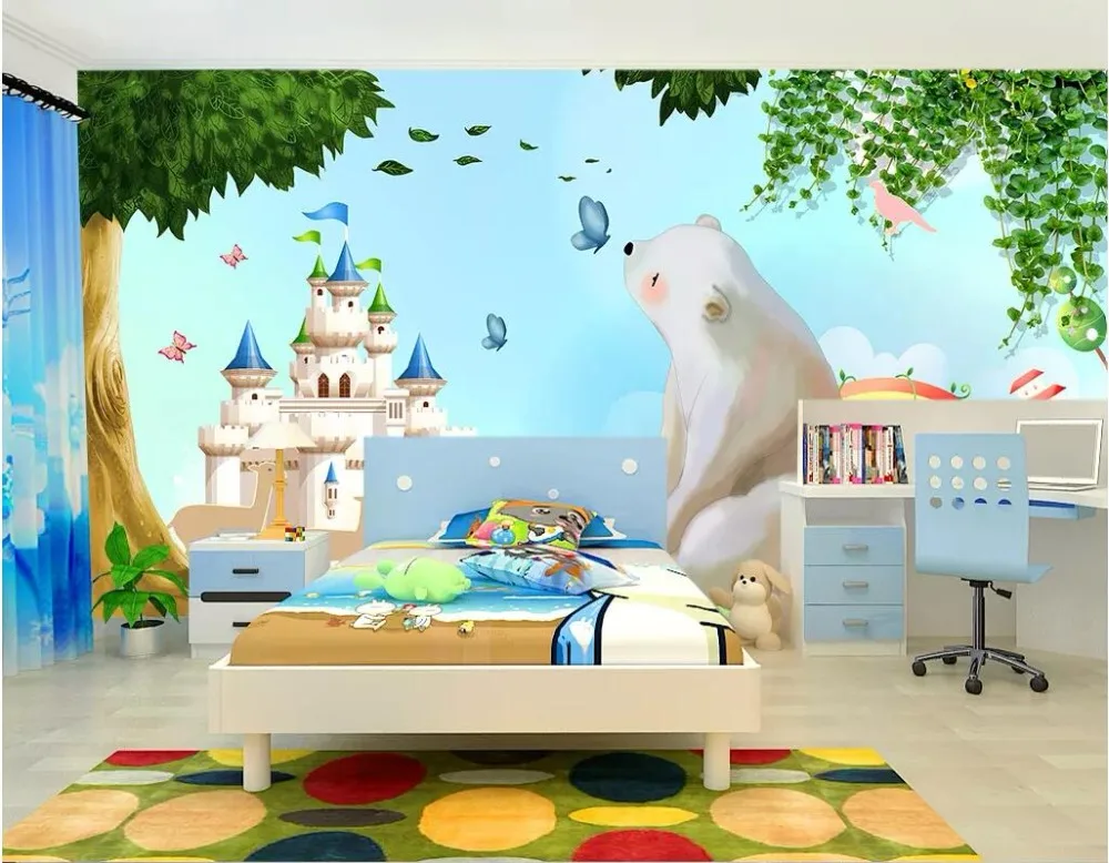 3d фото обои на заказ мультфильм большое дерево детская комната замок Домашний